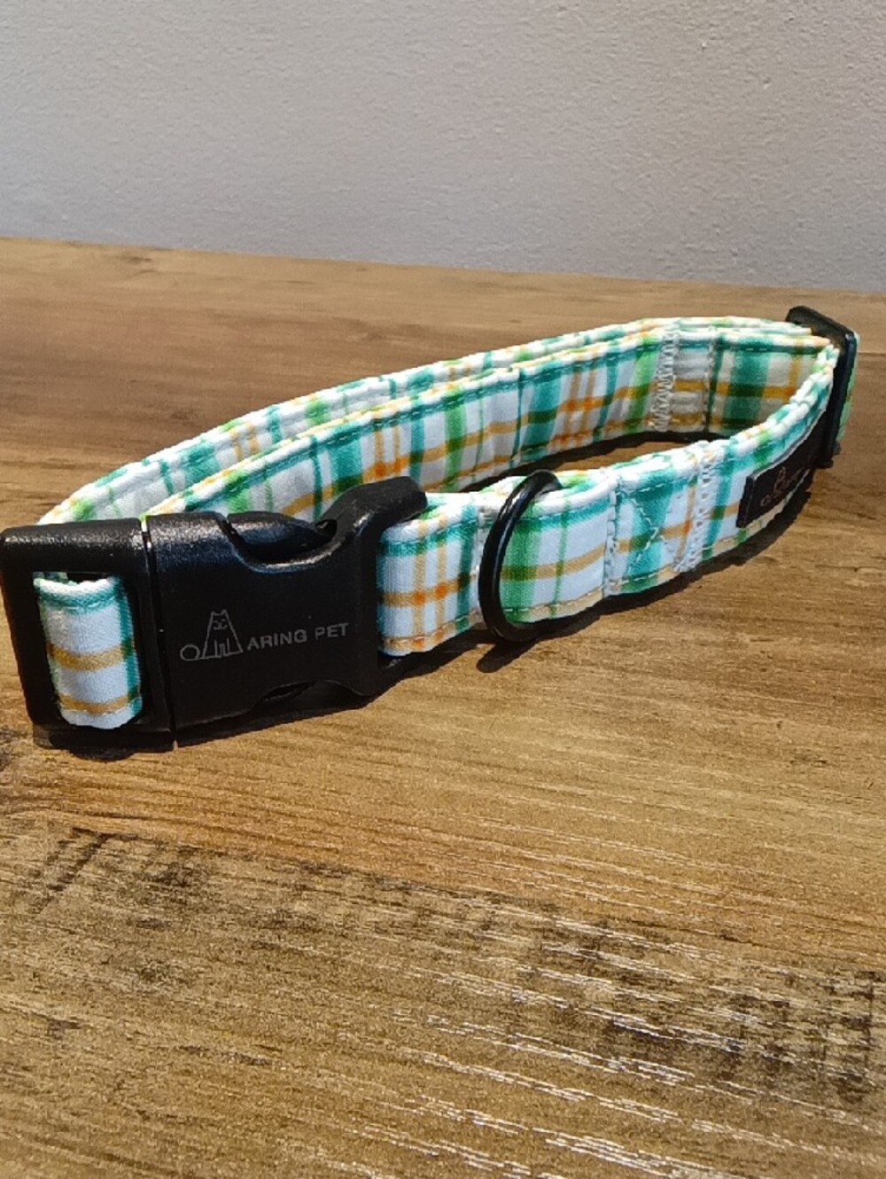 Plaid Green & Orange 🐶 Dog Collar with Black Hardware Size L